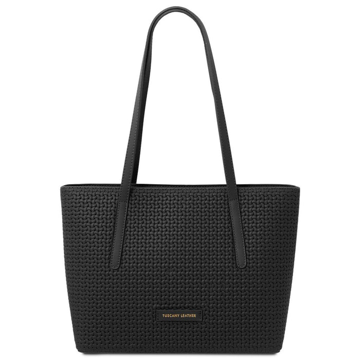 Dedalo - Woven printed leather shopping bag (TL142578)