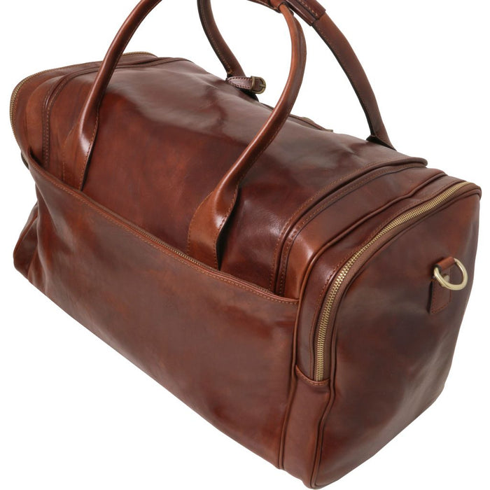 TL Voyager - Travel Leather Bag With Side Pockets (TL142141)