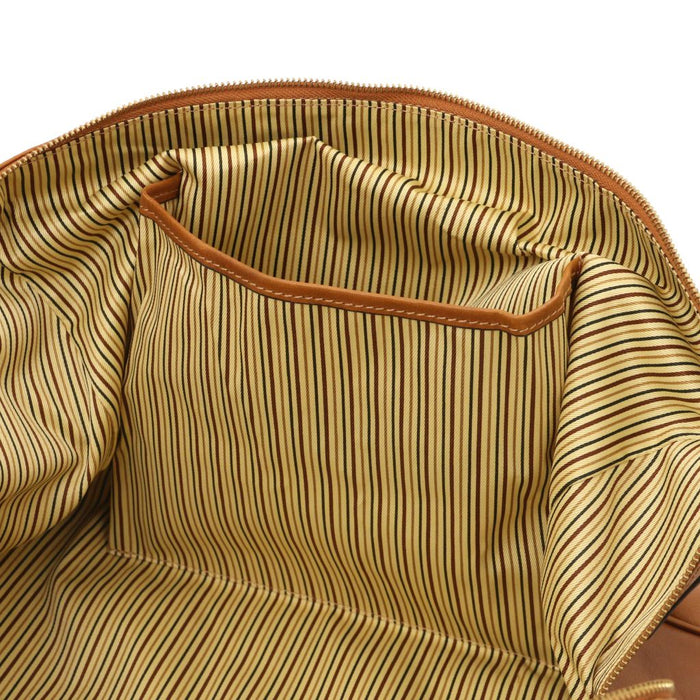 Tl Voyager - Travel Leather Duffle Bag With Pocket On The Back Side - Small Size (TL141250)