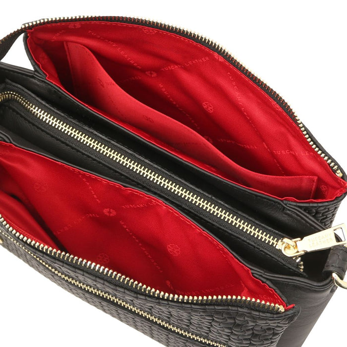 Dedalo - Woven printed leather shoulder bag (TL142577)