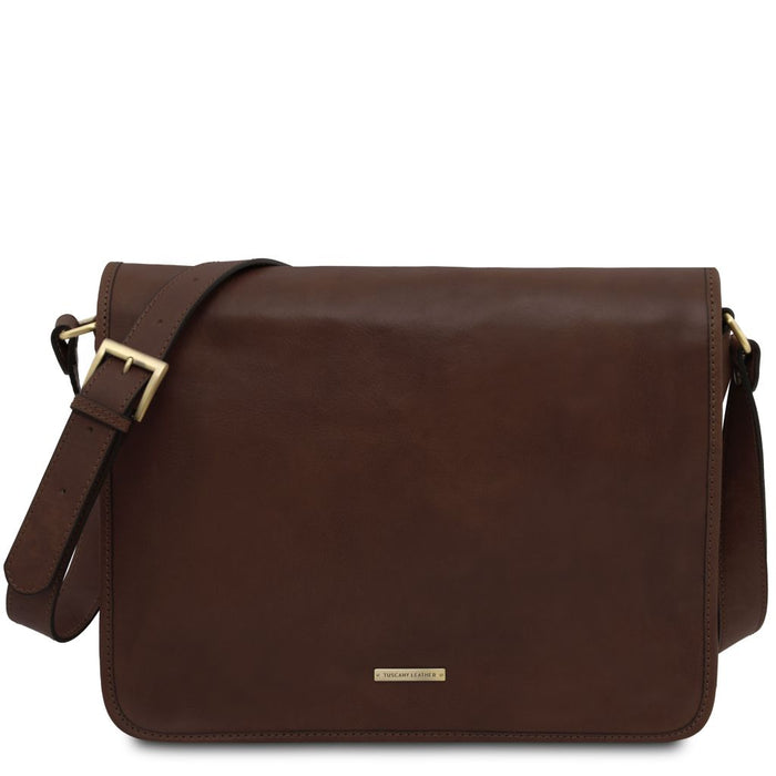 Tl Messenger - Two Compartments Leather Shoulder Bag - Large Size (TL142430)