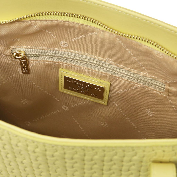 Dedalo - Woven printed leather shopping bag (TL142578)