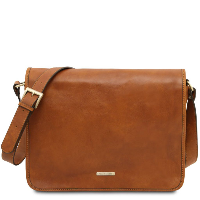 Tl Messenger - Two Compartments Leather Shoulder Bag - Large Size (TL142430)