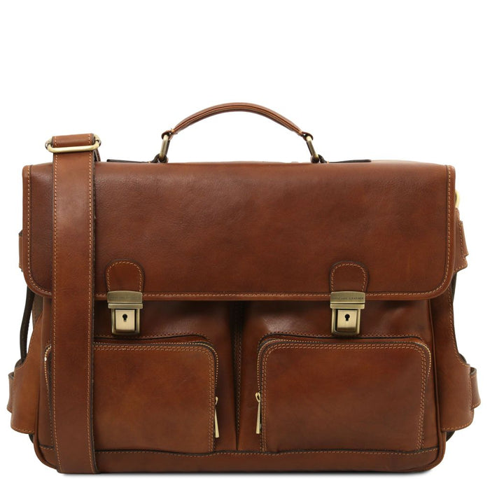 Ventimiglia - Leather Multi Compartment TL Smart Briefcase With Front Pockets (TL142069)