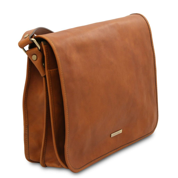 Tl Messenger - Two Compartments Leather Shoulder Bag - Large Size (TL142430)