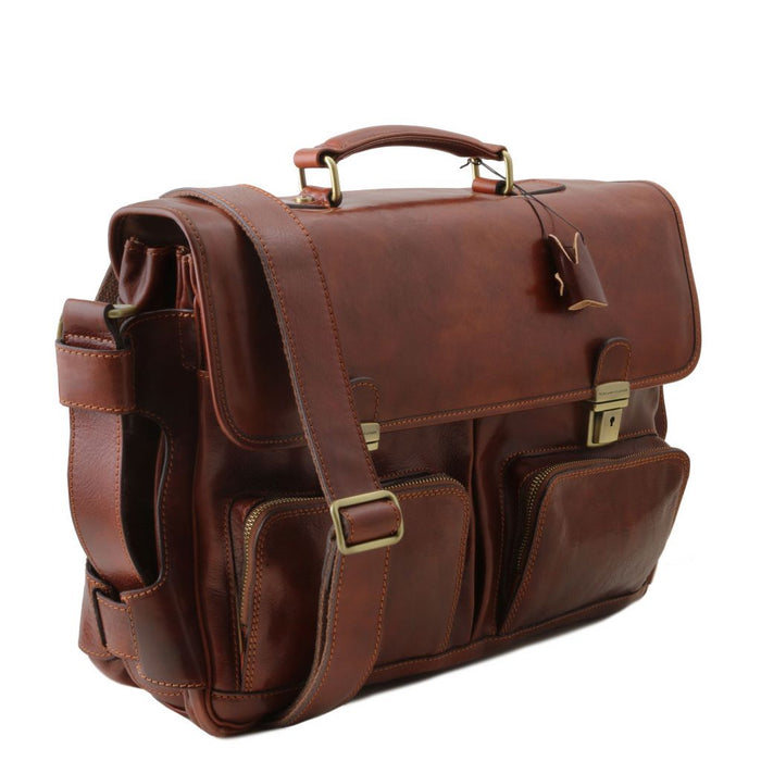 Ventimiglia - Leather Multi Compartment TL Smart Briefcase With Front Pockets (TL142069)