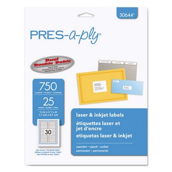 Laser/Inkjet File Folder Labels, 2/3 x 3 7/16, White/Assorted Border, 750/Pack