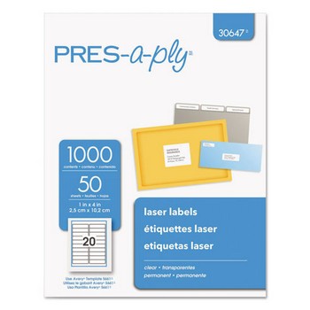 Laser Address Labels, 1 x 4, Clear, 1000/Pack