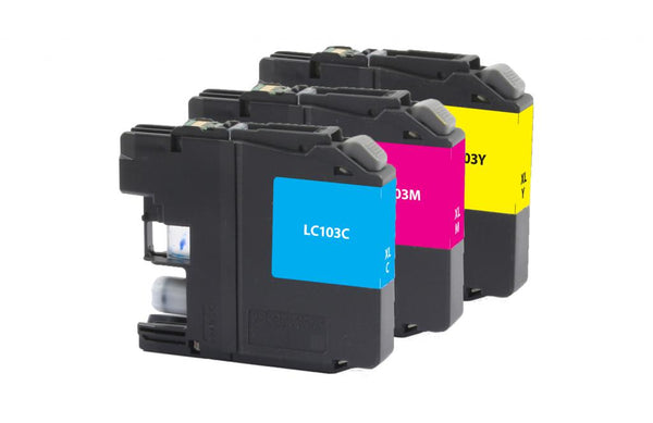 Non-OEM (Compatible) New High Yield Cyan, Magenta, Yellow Ink Cartridges for Brother LC-103XL 3-Pack