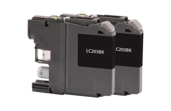 Remanufactured High Yield Black Ink Cartridge for Brother LC203, 2-Pack