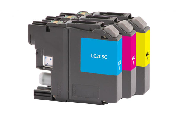 Remanufactured Cyan, Magenta, Yellow Super High Yield Ink Cartrides for Brother LC-205XXL 3-Pack