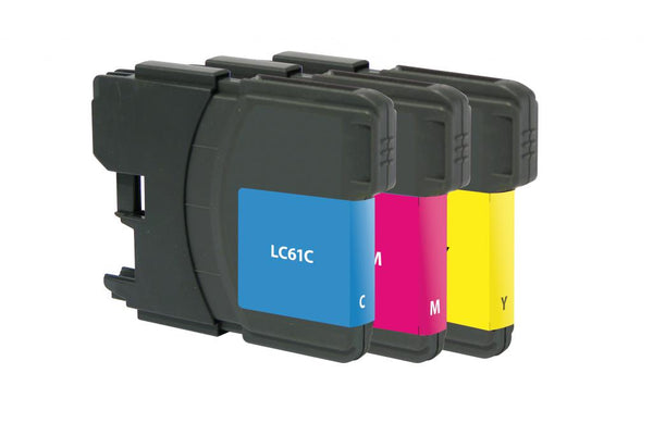 Remanufactured Cyan, Magenta, Yellow Ink Cartridges for Brother LC61, 3-Pack