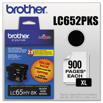 Brother LC-65 Black, Twin Pack, High Capacity Ink Cartridge