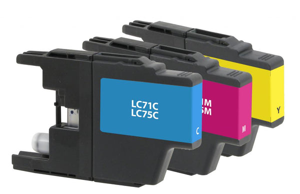 Remanufactured Cyan, Magenta, Yellow Ink Cartridges for Brother LC71, 3-Pack