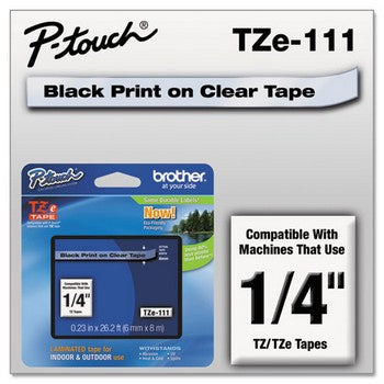 Brother TZE-111 Labeling Tape, 1/4w, Black on Clear