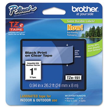 Brother TZE-151 Labeling Tape, 1w, Black on Clear