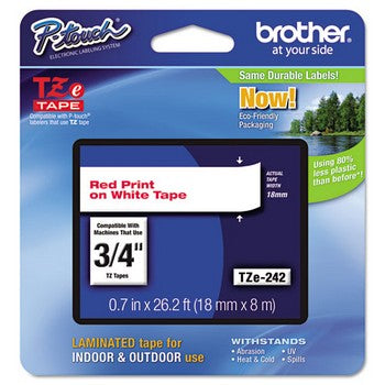 Brother TZE-242 Labeling Tape, 3/4w, Red on White