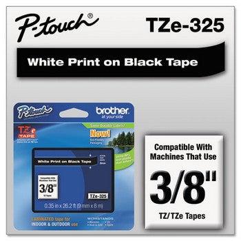 Brother TZE-325 Labeling Tape, 3/8w, White on Black