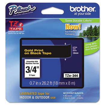 Brother TZE-344 Labeling Tape, 3/4w, Gold on Black
