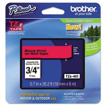 Brother TZE-441 Labeling Tape, 3/4w, Black on Red