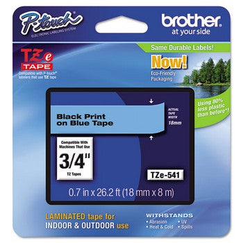 Brother TZE-541 Labeling Tape, 3/4w, Black on Blue
