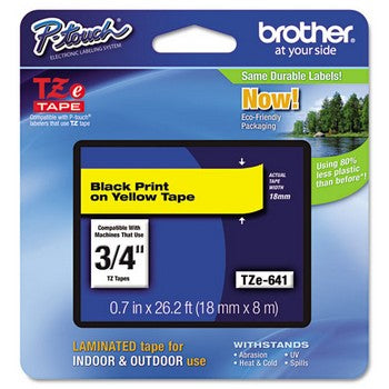 Brother TZE-641 Labeling Tape, 3/4w, Black on Yellow