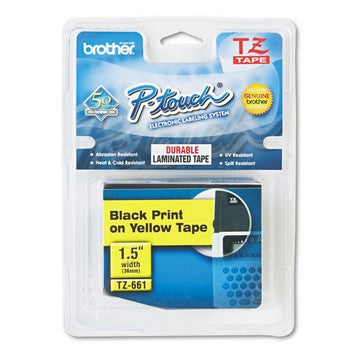 Brother TZE-661 Labeling Tape, 1-1/2w, Black on Yellow