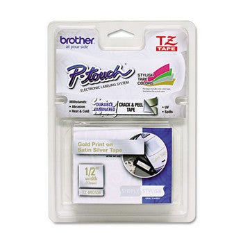 Brother TZE-MQ934 Labeling Tape, 1/2 inch x 16.4 ft, Gold/Silver