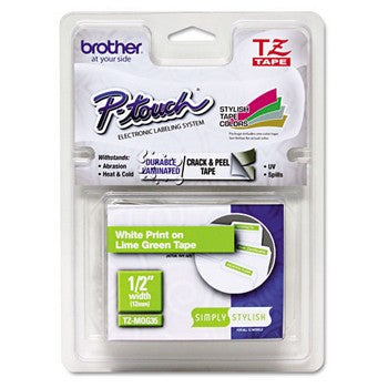 Brother TZE-MQG35 Labeling Tape, White/Lime Green