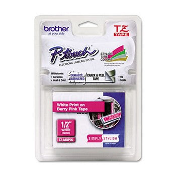 Brother TZE-MQP35 TZ Labeling Tape, White/Berry Pink