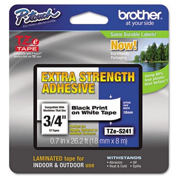 Brother TZE-S241 Labeling Tape, 3/4w, Black on White