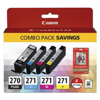 Canon PGI-270 & CLI-271 Inks & Paper Pack, 50 Sheets, 4 x 6 Ink Cartridge, Canon 0373C005