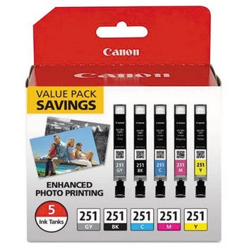 Canon CLI-251 Black/Cyan/Gray/Magenta/Yellow, Standard Yield Ink Cartridge, Canon 6513B011