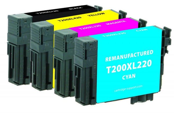 CIG Remanufactured Black High Capacity, Cyan, Magenta, Yellow Ink Cartridges for Epson T200XL/T200