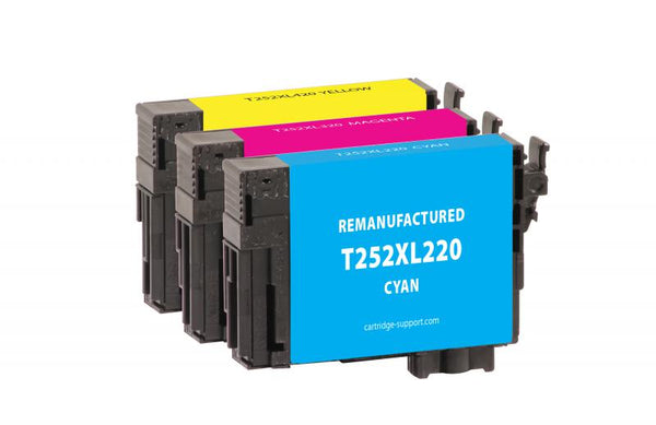 CIG Remanufactured Cyan, Magenta, Yellow High Yield Ink Cartridges for Epson T252XL 3-Pack