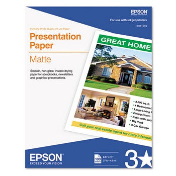 Epson Presentation Paper, Matte 8.5 x 11 inch/100 sheets