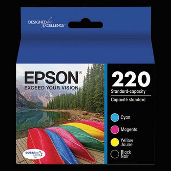 Epson 220 Black, Cyan, Magenta, Yellow, Combo Pack Ink Cartridge, Epson T220120BCS