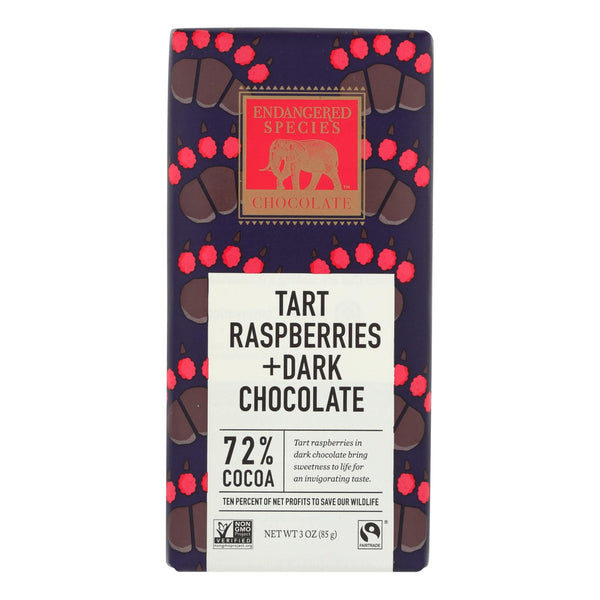 Endangered Species Natural Dark Chocolate Bars - 72 Percent Cocoa - Raspberries
