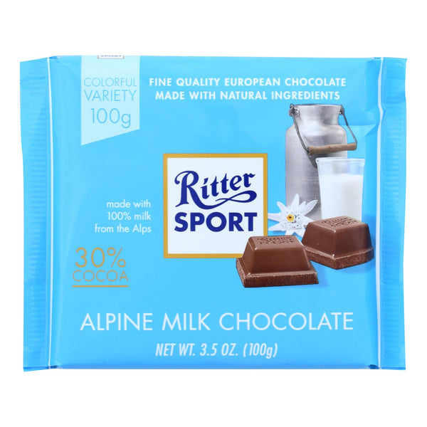 Ritter Sport Chocolate Bar - Milk Chocolate - 30 Percent Cocoa - Alpine - 3.5 Oz