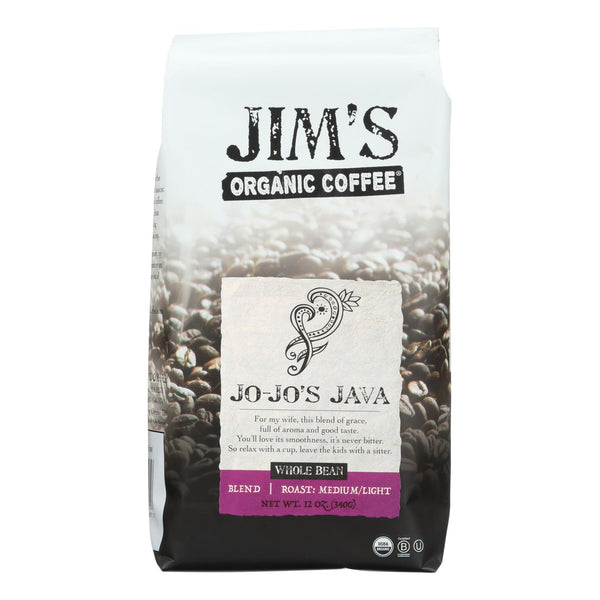 Jim's Organic Coffee - Whole Bean - Jo Jo's Java - Case Of 6 - 12 Oz.