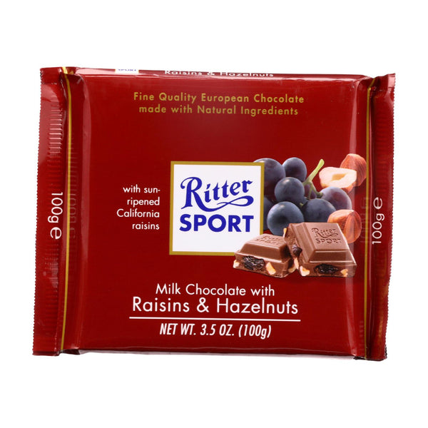 Ritter Sport Chocolate Bar - Milk Chocolate - Raisins And Hazelnuts - 3.5 Oz