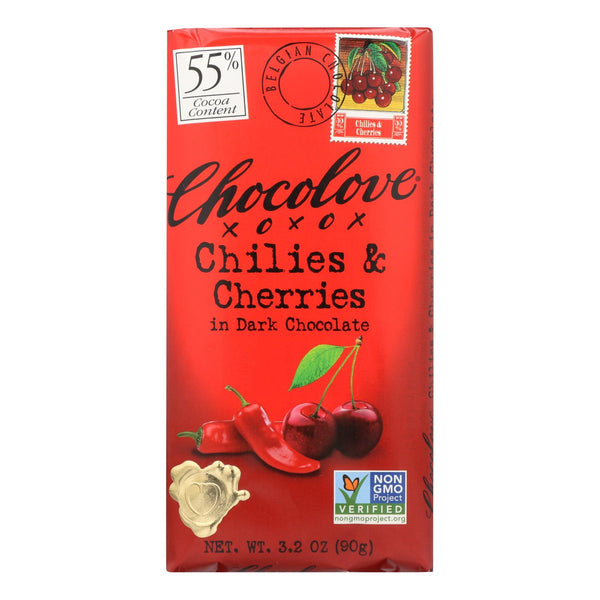 Chocolove Xoxox - Premium Chocolate Bar - Dark Chocolate - Chilies And Cherries