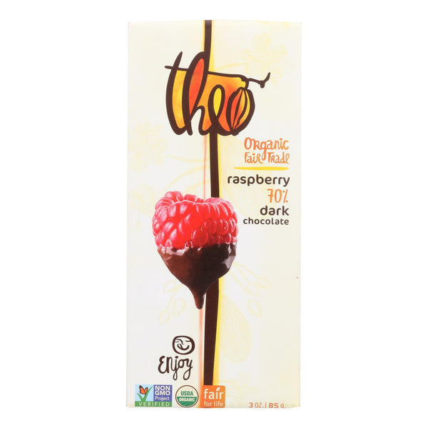 Theo Chocolate Organic Chocolate Bar - Dark Chocolate 70% Cacao - Raspberry