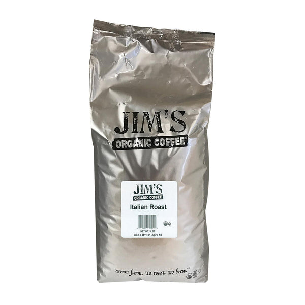 Jim's Organic Coffee - Whole Bean - Italian Roast - Bulk - 5 Lb.