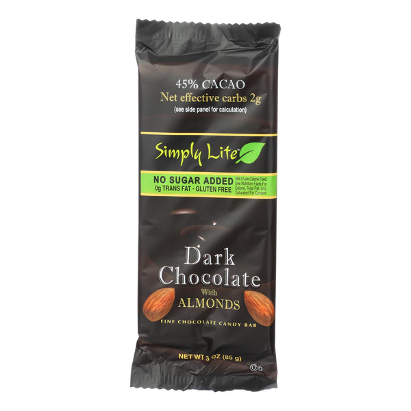 Simply Lite Dark Chocolate With Almonds Bar - Case Of 9 - 3 Oz.