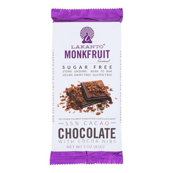 Lakanto - Monkfruit Sweetened Chocolate Bar - Dark Chocolate With Cacao Nibs