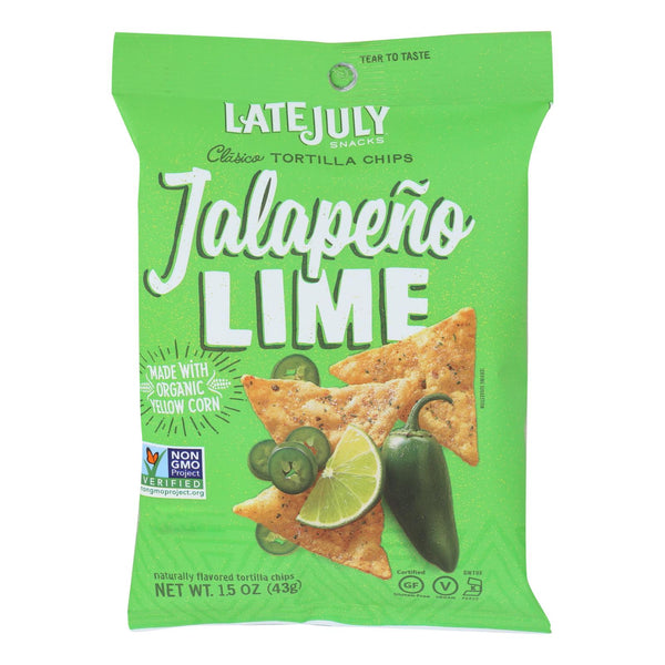 Late July Snacks Tortilla Chips - Jalapeno Lime Clasico - Case Of 24 - 1.5 Oz.
