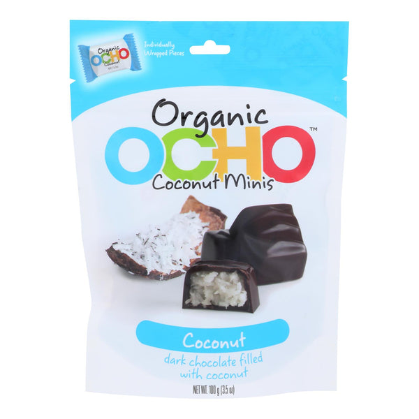 Ocho Candy - Organic Coconut Mini Bars - In Dark Chocolate - Case Of 12 - 3.5 Oz