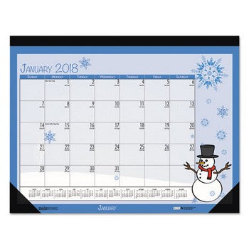 100% Recycled Seasonal Desk Pad Calendar, 22 x 17, Illustrated Holiday, 2018