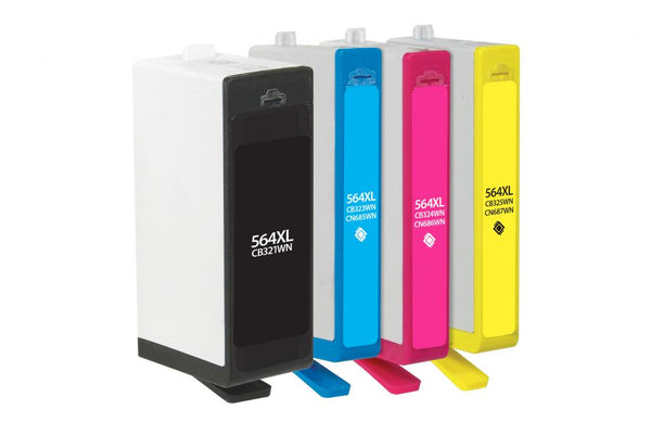 Remanufactured Black High Yield, Cyan, Magenta, Yellow Ink Cartridges for HP 564XL/564